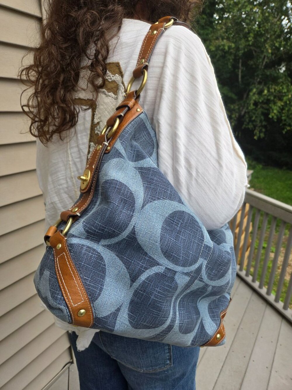 RARE Coach 10795 vintage y2k denim Carley Carly tonal blue hobo bag - Picture 13 of 15
